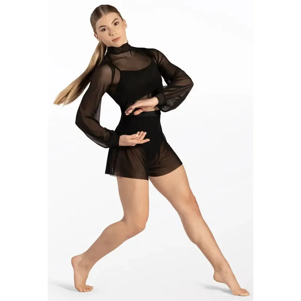 Pre-Owned Dance Shorts Balera 14808 Sheer w/trunks Medium Adult Black Gymnastic